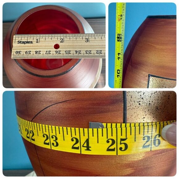 Vintage Vlasta Vorbornikova Vase Signed Czech Glass Iridescent 13 " Orange Abstr - Picture 9 of 9